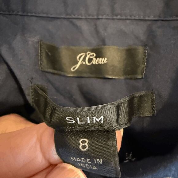 J. Crew Scottie Dogs Embroidered Button Front Shirt Navy Blue Slim Fit Size 8 - Picture 5 of 12